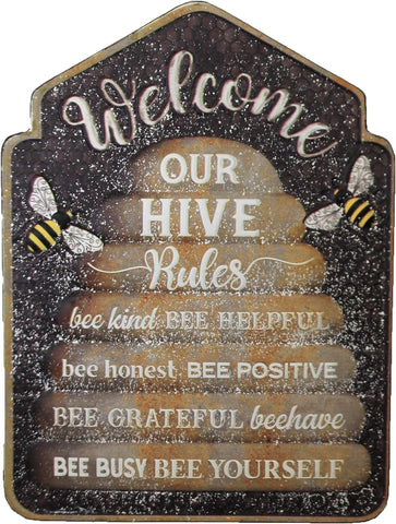 Welcome Bee Hive Metal Sign