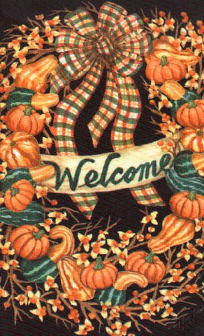 Fall Wreath/Gourds House Flag, #9276FL