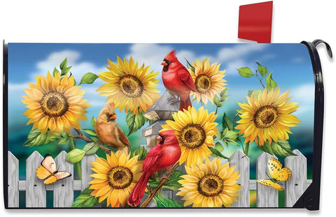 Cardinals And Sunflowers Standard Size Mailbox Cover, #M01958