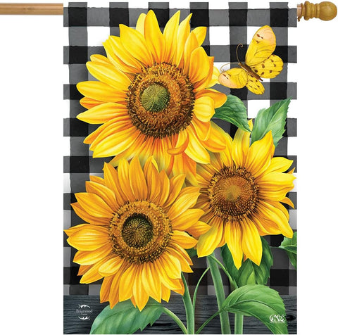 Checkered Sunflowers House Flag, #H01731