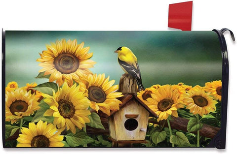 Goldfinch and Sunflowers Standard Size Mailbox Cover, #M00765