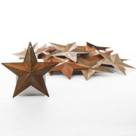 Package of 50 Rusted Tin Dimensional Miniature Barn Stars with Hole and Hollow Backs