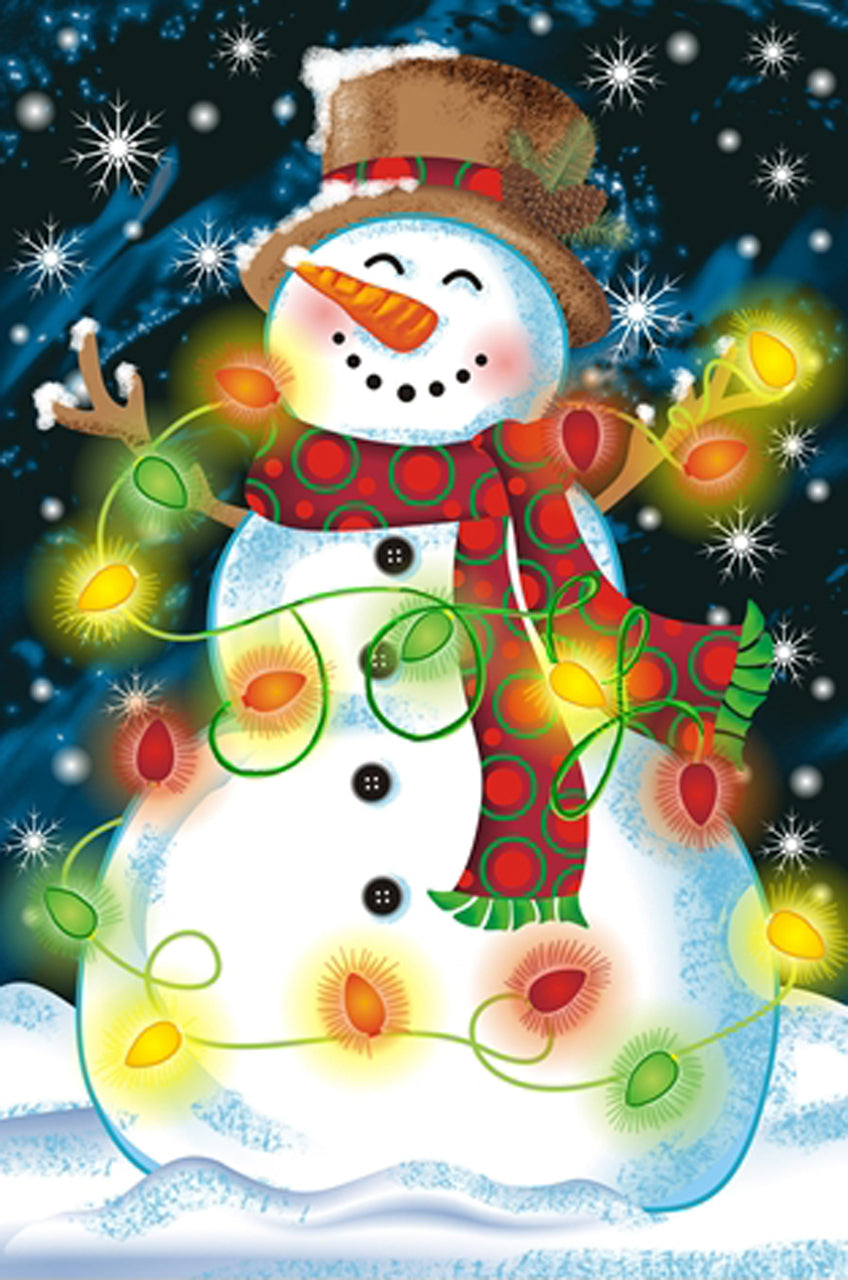 Primitive Snowman with Christmas Lights Garden Flag,  #48104