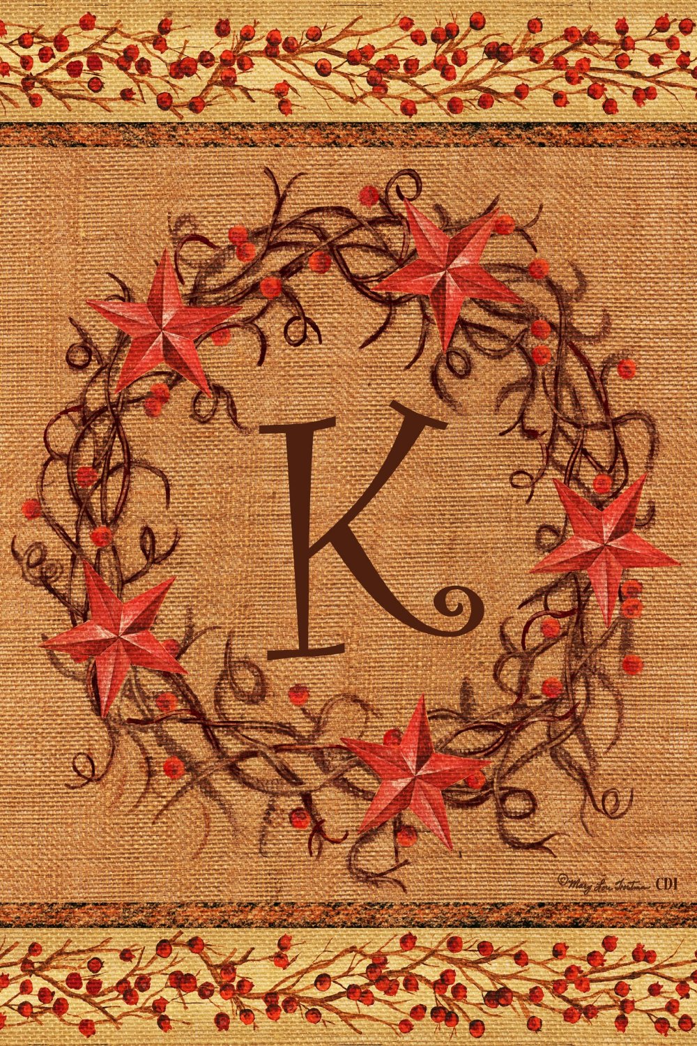 Star Wreath Monogram "K" Garden Flag, #2063FM