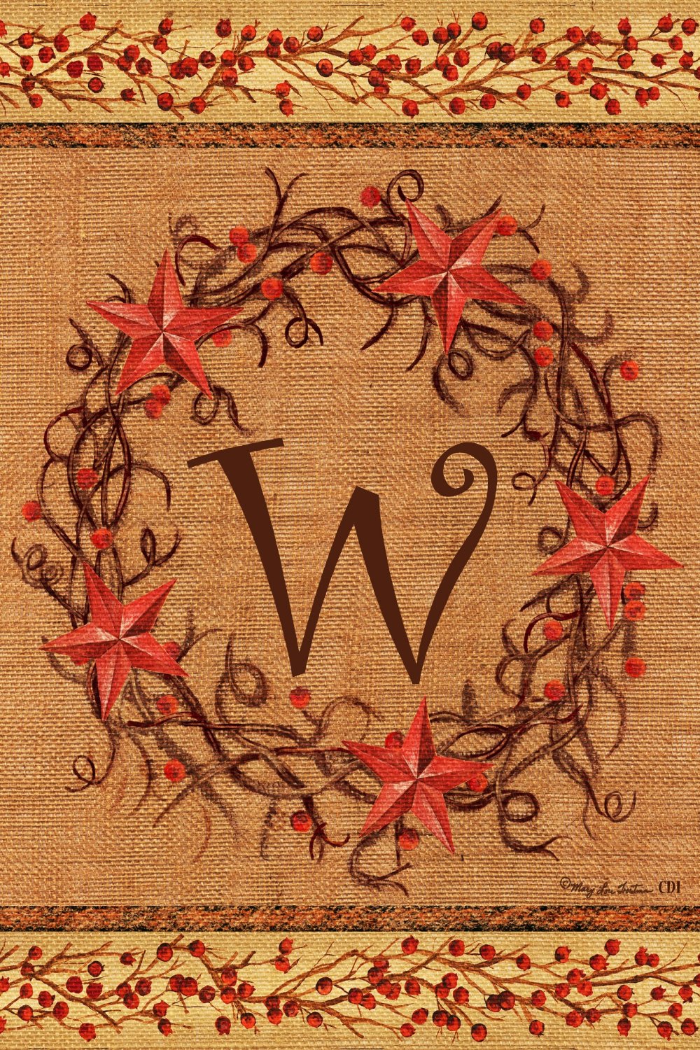 Star Wreath Monogram "W" Garden Flag, #2071FM