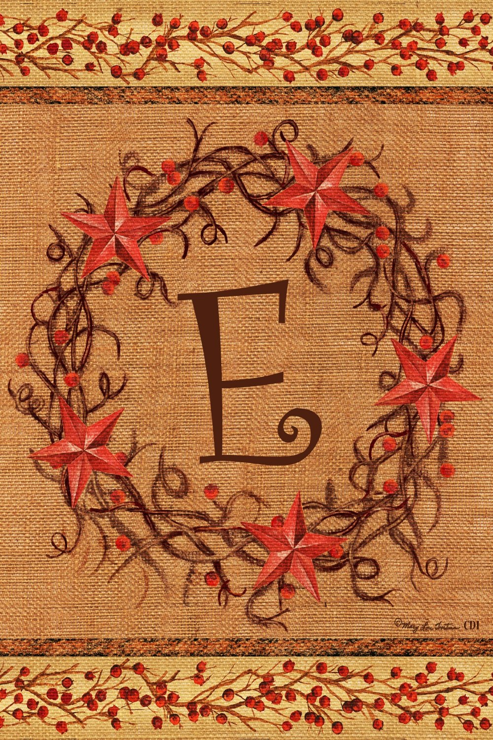 Star Wreath Monogram "E" Garden Flag, #2058FM
