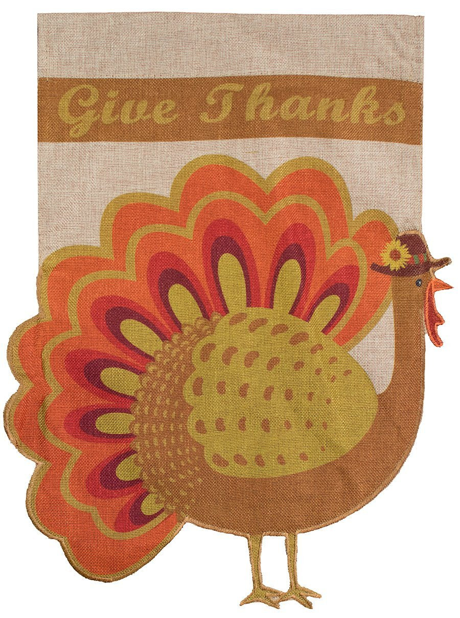 Give Thanks Burlap Turkey Garden Flag,  #g00279