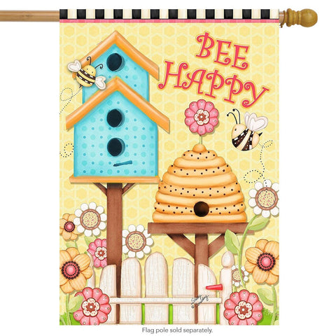 Bee Happy Primitive House Flag, #H00368
