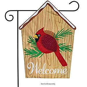 Cardinal Birdhouse Applique Garden Flag, #G00748
