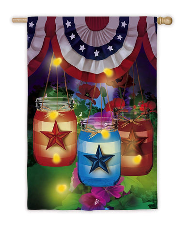 Patriotic Mason Jars and Fireflies Garden Flag, #14s3780bl