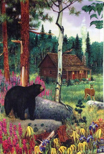 Black Bear and Cabin Camping House Flag, #FL8101