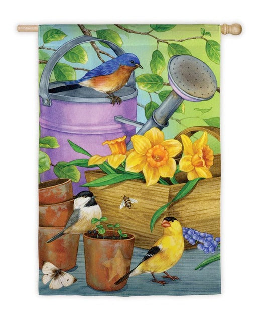 Birds By The Watering Can Garden Flag,  #141645