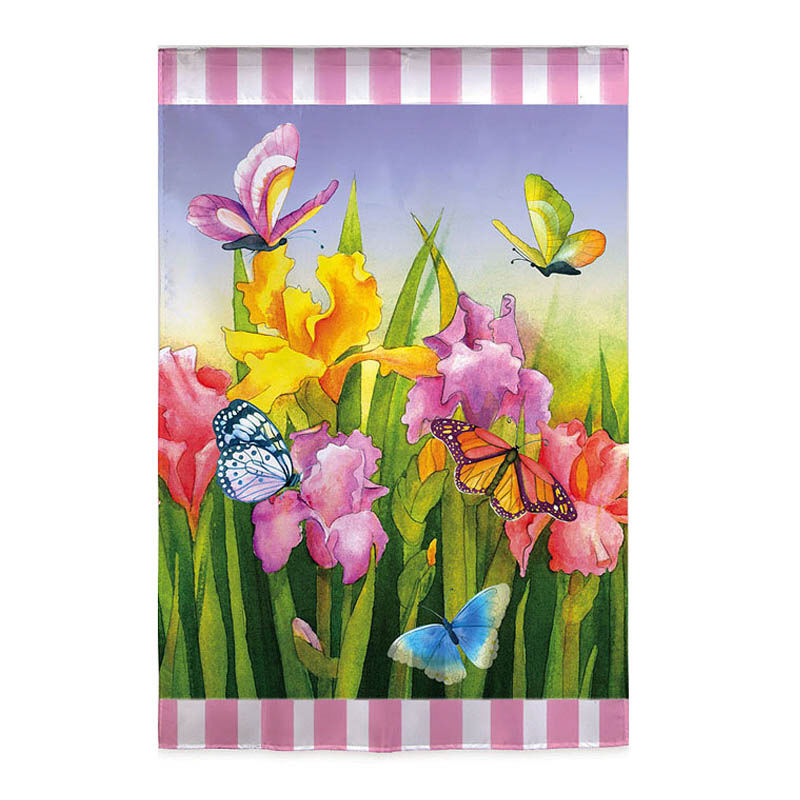 Pink Striped Butterfly Welcome Garden Flag,  #141635