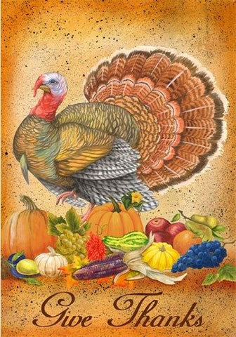 Give Thanks Turkey Garden Flag,  #0473fm
