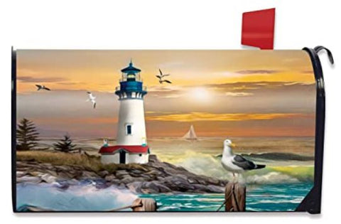 Sunset Lighthouse Summer Magnetic Mailbox Cover Standard Size