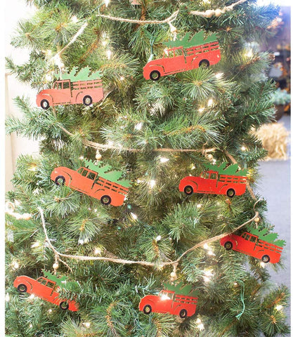 Wooden Truck with Tree Christmas Garland