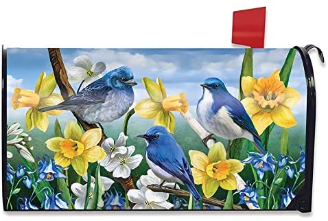 Bluebirds and Daffodils Standard Size Mailbox Cover, #M01260