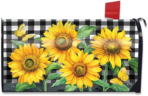 Checkered Sunflowers Standard Size Mailbox Cover, #M01731