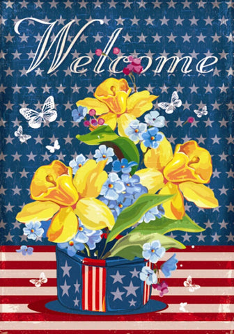 Daffodils Red, White and Blue Garden Flag, #G00269